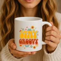Floral Peaceful Vibes Embrace Positivity with Retro Flower Design Mug