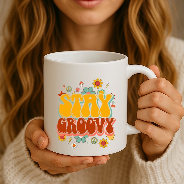 Floral Peaceful Vibes Embrace Positivity with Retro Flower Design Mug