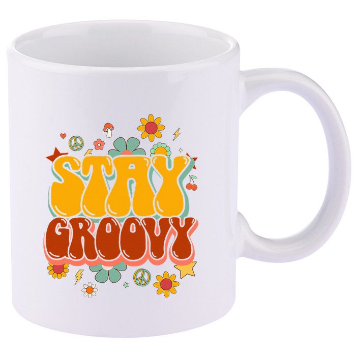 Floral Peaceful Vibes Embrace Positivity with Retro Flower Design 11oz C Handle Ceramic Mug