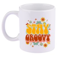 Floral Peaceful Vibes Embrace Positivity with Retro Flower Design 11oz C Handle Ceramic Mug