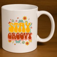 Floral Peaceful Vibes Embrace Positivity with Retro Flower Design 11oz C Handle Ceramic Mug