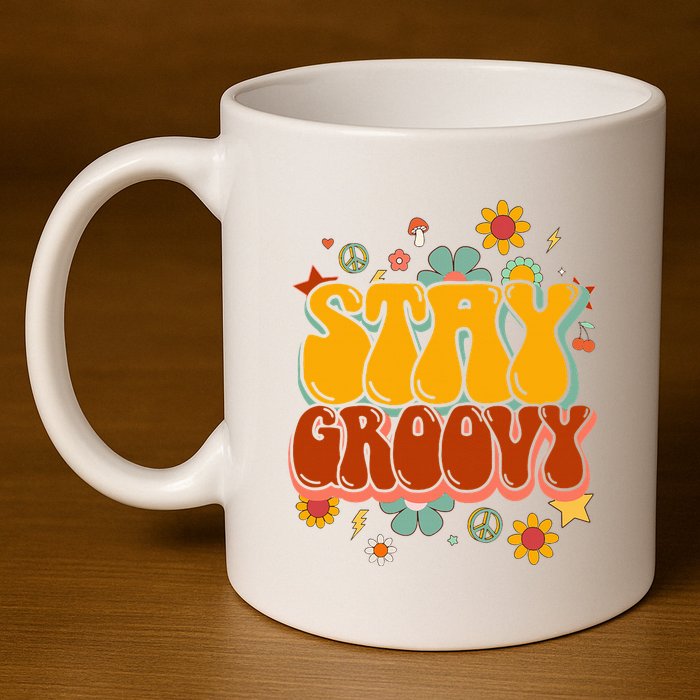 Floral Peaceful Vibes Embrace Positivity with Retro Flower Design 11oz C Handle Ceramic Mug