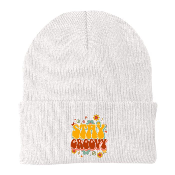 Floral Peaceful Vibes Embrace Positivity with Retro Flower Design Beanie