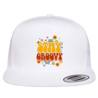 Floral Peaceful Vibes Embrace Positivity with Retro Flower Design Flatbill Hat