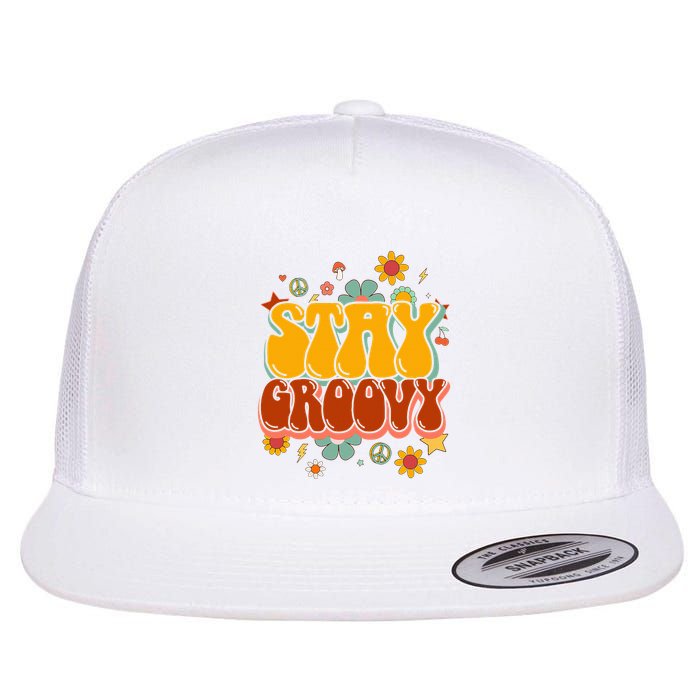 Floral Peaceful Vibes Embrace Positivity with Retro Flower Design Flat Bill Trucker Hat