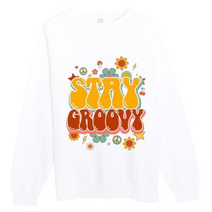 Floral Peaceful Vibes Embrace Positivity with Retro Flower Design Premium Crewneck Sweatshirt