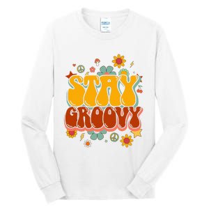 Floral Peaceful Vibes Embrace Positivity with Retro Flower Design Tall Long Sleeve T-Shirt