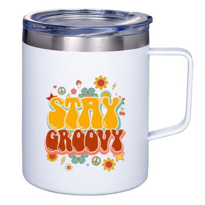 Floral Peaceful Vibes Embrace Positivity with Retro Flower Design 12oz Stainless Steel Coffee Mug