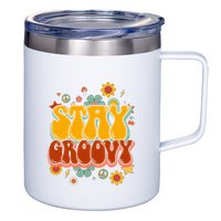 Floral Peaceful Vibes Embrace Positivity with Retro Flower Design 12oz Stainless Steel Coffee Mug