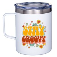 Floral Peaceful Vibes Embrace Positivity with Retro Flower Design 12oz Stainless Steel Coffee Mug