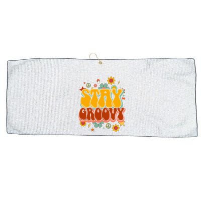 Floral Peaceful Vibes Embrace Positivity with Retro Flower Design Large Microfiber Waffle Golf Towel
