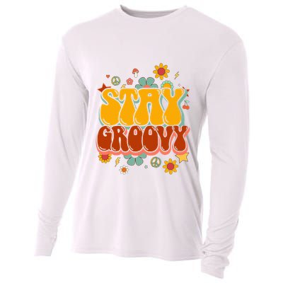 Floral Peaceful Vibes Embrace Positivity with Retro Flower Design Cooling Performance Long Sleeve Crew