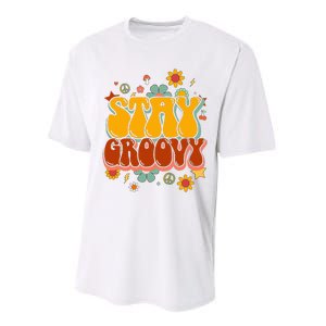 Floral Peaceful Vibes Embrace Positivity with Retro Flower Design Performance Sprint T-Shirt