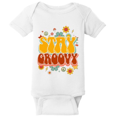Floral Peaceful Vibes Embrace Positivity with Retro Flower Design Baby Bodysuit