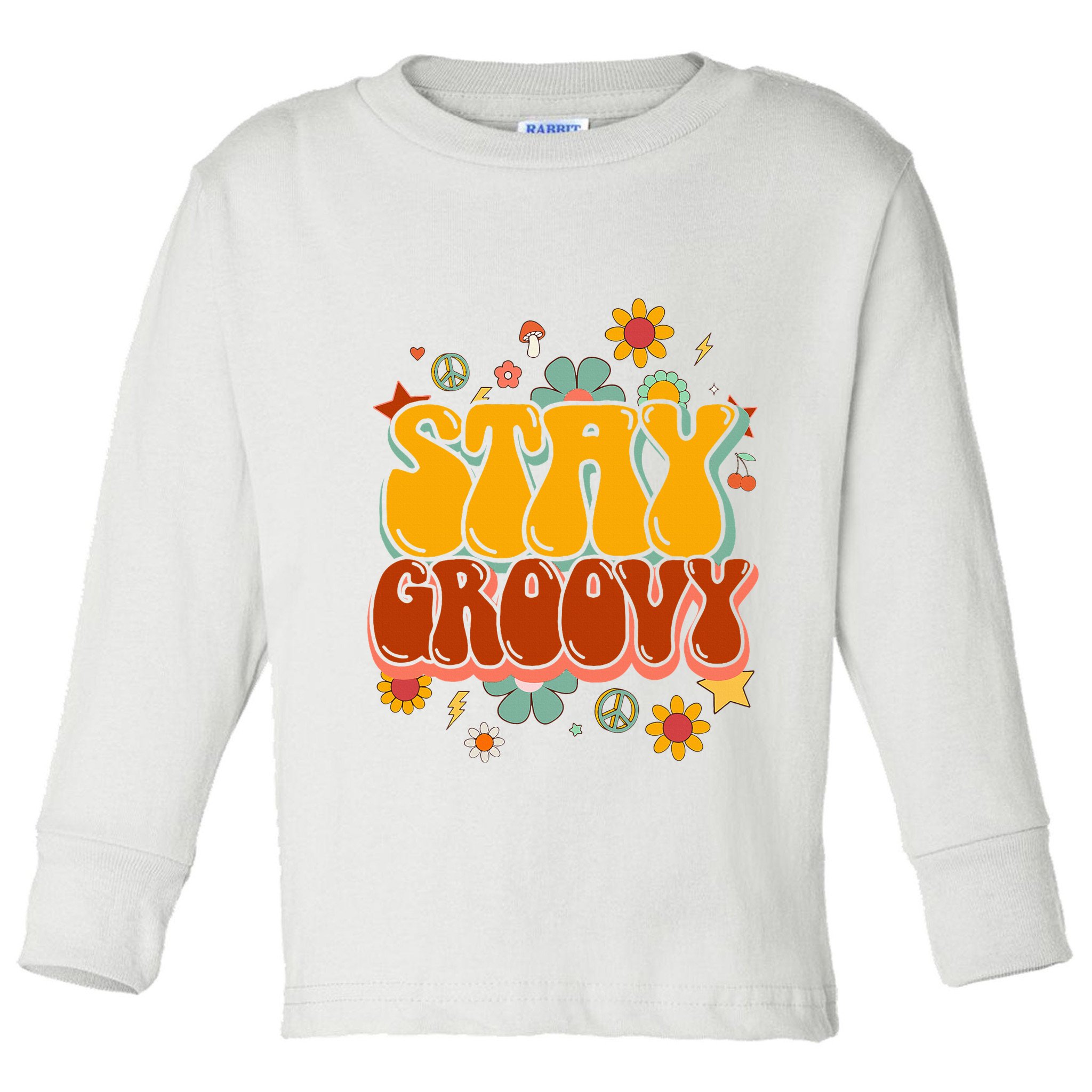 Floral Peaceful Vibes Embrace Positivity with Retro Flower Design Toddler Long Sleeve Shirt