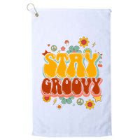 Floral Peaceful Vibes Embrace Positivity with Retro Flower Design Golf Towel