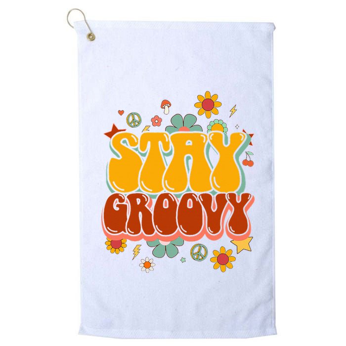 Floral Peaceful Vibes Embrace Positivity with Retro Flower Design Golf Towel
