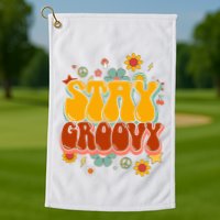 Floral Peaceful Vibes Embrace Positivity with Retro Flower Design Golf Towel