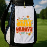 Floral Peaceful Vibes Embrace Positivity with Retro Flower Design Golf Towel