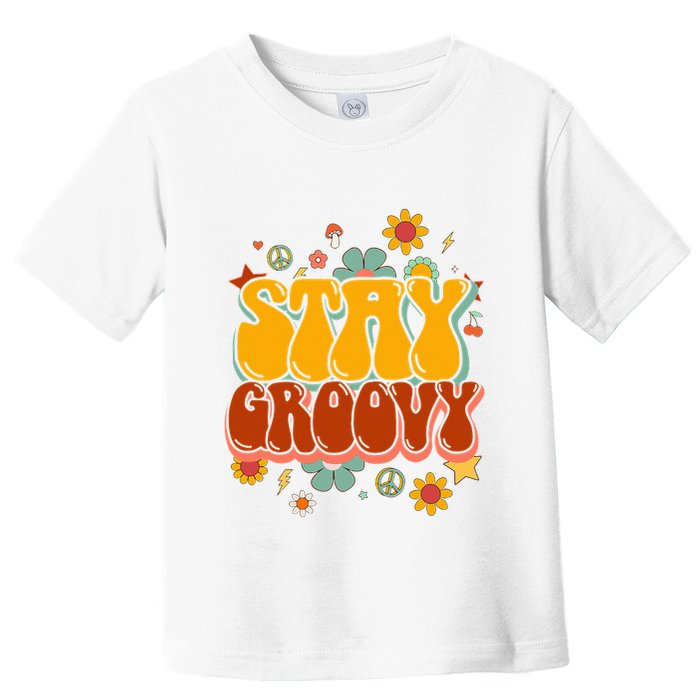 Floral Peaceful Vibes Embrace Positivity with Retro Flower Design Toddler T-Shirt