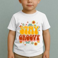 Floral Peaceful Vibes Embrace Positivity with Retro Flower Design Toddler T-Shirt