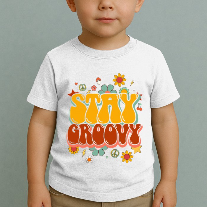 Floral Peaceful Vibes Embrace Positivity with Retro Flower Design Toddler T-Shirt