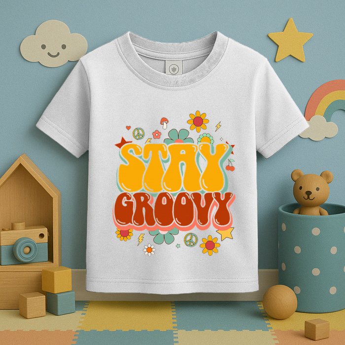 Floral Peaceful Vibes Embrace Positivity with Retro Flower Design Toddler T-Shirt