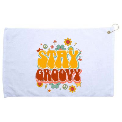 Floral Peaceful Vibes Embrace Positivity with Retro Flower Design Grommeted Golf Towel