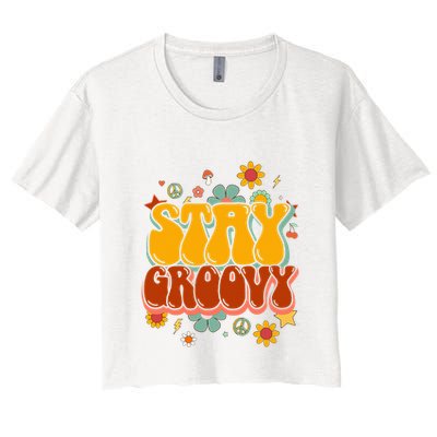 Floral Peaceful Vibes Embrace Positivity with Retro Flower Design Crop Top