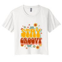 Floral Peaceful Vibes Embrace Positivity with Retro Flower Design Crop Top