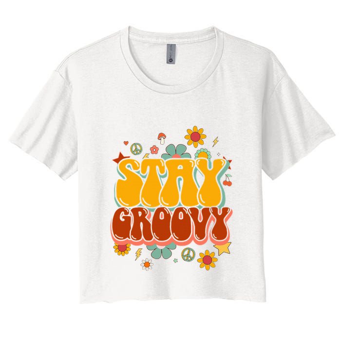 Floral Peaceful Vibes Embrace Positivity with Retro Flower Design Crop Top