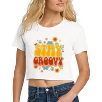 Floral Peaceful Vibes Embrace Positivity with Retro Flower Design Crop Top