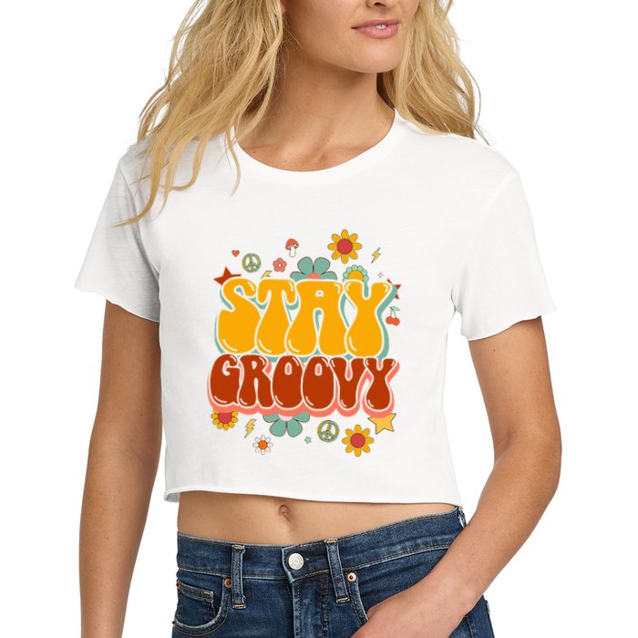 Floral Peaceful Vibes Embrace Positivity with Retro Flower Design Crop Top