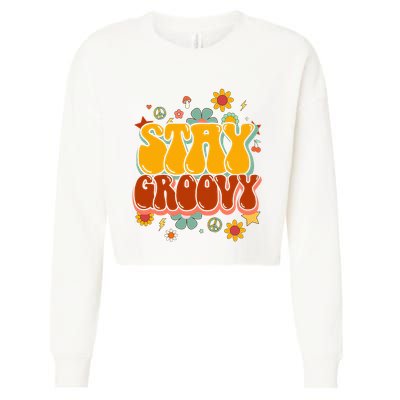 Floral Peaceful Vibes Embrace Positivity with Retro Flower Design Cropped Pullover Crew