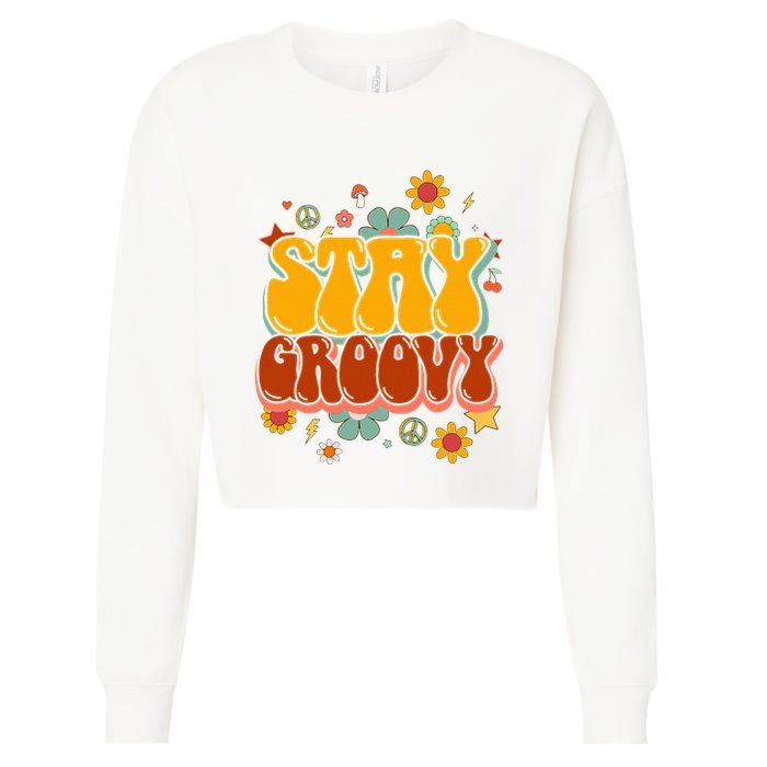 Floral Peaceful Vibes Embrace Positivity with Retro Flower Design Cropped Pullover Crew