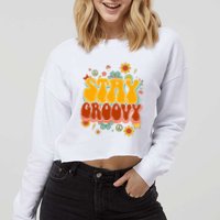Floral Peaceful Vibes Embrace Positivity with Retro Flower Design Cropped Pullover Crew