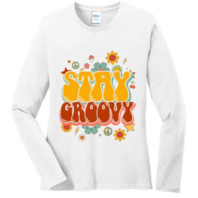 Floral Peaceful Vibes Embrace Positivity with Retro Flower Design Ladies Long Sleeve Shirt