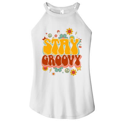 Floral Peaceful Vibes Embrace Positivity with Retro Flower Design Women's Perfect Tri Rocker Tank