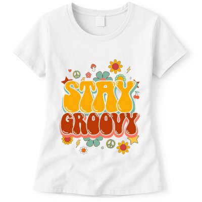 Floral Peaceful Vibes Embrace Positivity with Retro Flower Design Womens T-Shirt