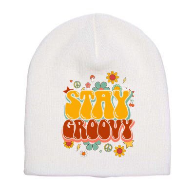Floral Peaceful Vibes Embrace Positivity with Retro Flower Design Short Acrylic Beanie