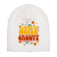 Floral Peaceful Vibes Embrace Positivity with Retro Flower Design Short Acrylic Beanie