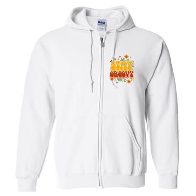 Floral Peaceful Vibes Embrace Positivity with Retro Flower Design Full Zip Hoodie