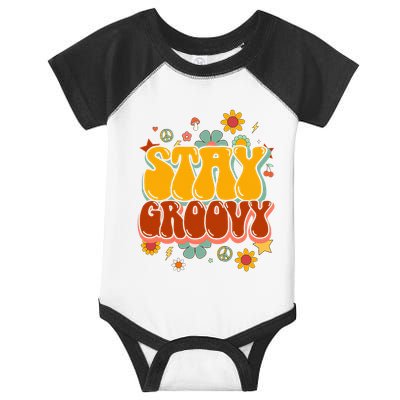 Floral Peaceful Vibes Embrace Positivity with Retro Flower Design Infant Baby Jersey Bodysuit
