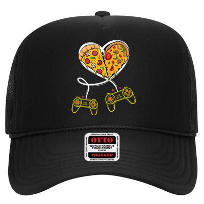 Funny Pizza Video Game Lover Gamer Valentines Day Couple High Crown Mesh Back Trucker Hat