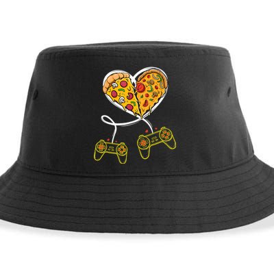 Funny Pizza Video Game Lover Gamer Valentines Day Couple Sustainable Bucket Hat