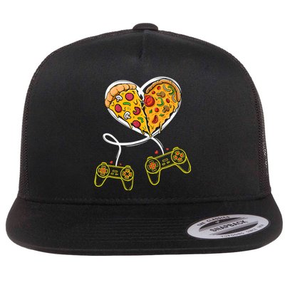 Funny Pizza Video Game Lover Gamer Valentines Day Couple Flat Bill Trucker Hat