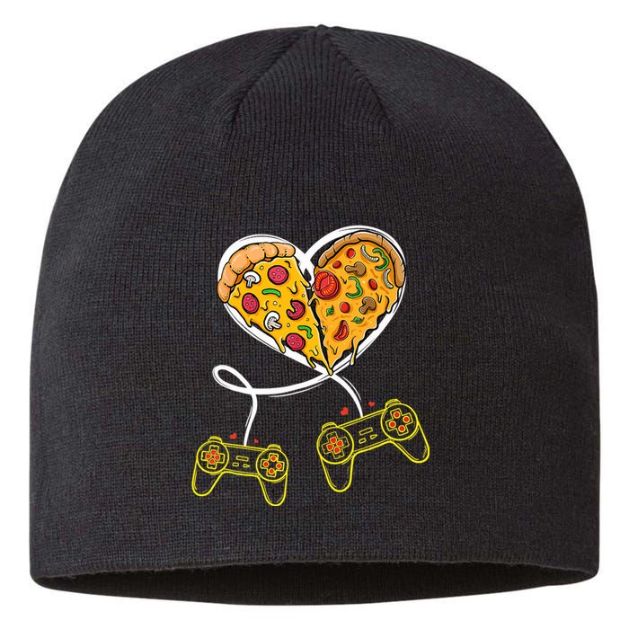 Funny Pizza Video Game Lover Gamer Valentines Day Couple Sustainable Beanie