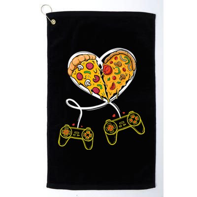 Funny Pizza Video Game Lover Gamer Valentines Day Couple Platinum Collection Golf Towel