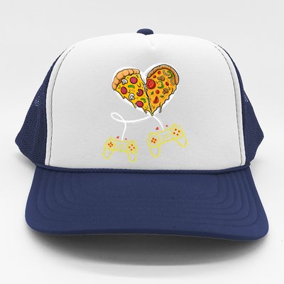 Funny Pizza Video Game Lover Gamer Valentines Day Couple Trucker Hat