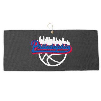 Funny Philadelphia Vintage Basketball Script City Skyline Fan Large Microfiber Waffle Golf Towel